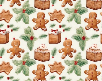 Vintage Christmas Cookie Gingerbread Pattern Cotton Fabric-Soft 100% Cotton for Kids Clothes, DIY Sewing, Quilting,Sold By Half Yard