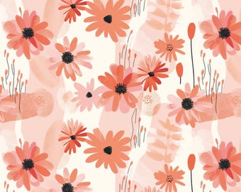 Pink Daisy Floral Pattern Cotton Fabric,Soft 100% Cotton for Kids Clothes, DIY Sewing, Quilting,Sold By Half Yard