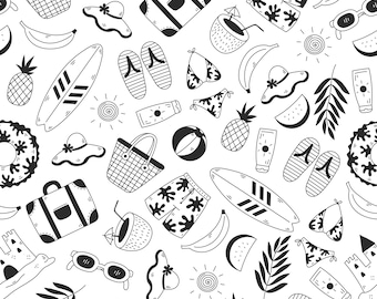 Summer Beach Fruit Pattern Cotton Fabric-Soft 100% Cotton for Kids Clothes, DIY Sewing, Quilting,Sold By Half Yard