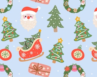 Cartoon Christmas Pattern Cotton Fabric-Soft 100% Cotton for Kids Clothes, DIY Sewing, Quilting,Sold By Half Yard