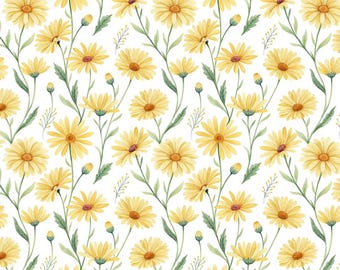 Fresh Sunflower Floral Pattern Pure Cotton Fabric,Soft 100% Cotton for Kids Clothes, DIY Sewing, Quilting,Sold By Half Yard