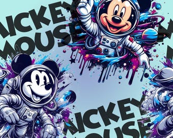 Disney Astronaut Mickey Seamless Cotton Cloth, Planet Splash Print Fabric For DIY Craft Projects,,Sold By Half Yard