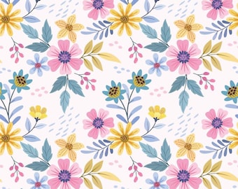 Spring Floral Pattern Fabric Cotton Fabric,Soft 100% Cotton for Kids Clothes, DIY Sewing, Quilting,Sold By Half Yard