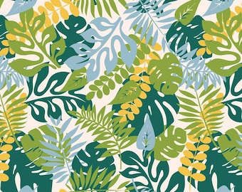 Tropical-Island-Garden Pattern Cotton Fabric,Soft 100% Cotton for Kids Clothes, DIY Sewing, Quilting,Sold By Half Yard