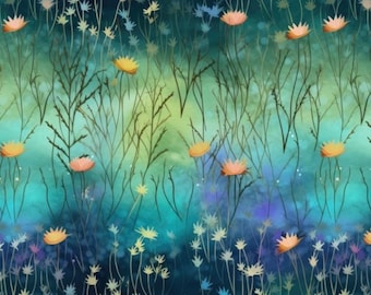 Twilight Meadow Floral Cotton Fabric, Soft Print, DIY Sewing, Quilting, Half Yard