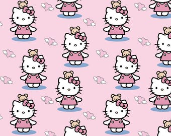 Pink Cute Cats Fabric Hello Kitty Cats Cartoon Cotton Fabric ,Soft 100% Cotton for Kids Clothes, DIY Sewing, Quilting,Sold By Half Yard