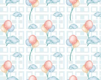 Plaid Blue Balloon Pattern Cotton Fabric-Newborn Baby Balloon Design,Girls Quilt Fabric Breathable & Fade-Resistant Sold By Half Yard