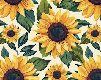 Sunflower Floral Pattern Pure Cotton Fabric,Soft 100% Cotton for Kids Clothes, DIY Sewing, Quilting,Sold By Half Yard