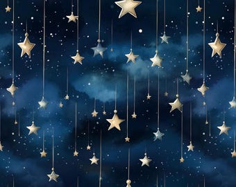 Night Sky Star Pattern Cotton Fabric,Soft 100% Cotton for Kids Clothes, DIY Sewing, Quilting,Sold By Half Yard