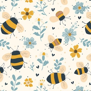 Cute Bee With Floral Pattern Soft 100% Cotton for Kids Clothes, DIY Sewing, Quilting,Sold By Half Yard