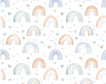 Seamless Pastel Watercolor Rainbow Cotton – Soft White Print by the Half Yard for DIY Baby Quilts