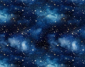 Blue Star Night Pattern Cotton Fabric,Soft 100% Cotton for Kids Clothes, DIY Sewing, Quilting,Sold By Half Yard