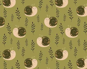 Childlike Floral Snail Pattern Cotton Fabric,Soft 100% Cotton for Kids Clothes, DIY Sewing, Quilting,Sold By Half Yard