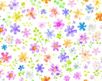 Colorful Wildflowers Pattern Pure Cotton Fabric,Soft 100% Cotton for Kids Clothes, DIY Sewing, Quilting,Sold By Half Yard