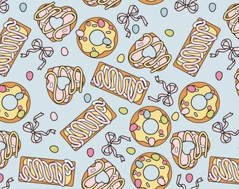 Sweet Heart Donut Pattern Cotton Fabric-Sweet Donut Design,Quilt Fabric Breathable & Fade-Resistant Sold By Half Yard