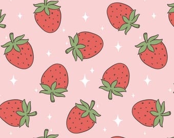 Pink Strawberry Pattern Cotton Fabric-Sweet Strawberry Design,Girls Quilt Fabric Breathable & Fade-Resistant Sold By Half Yard