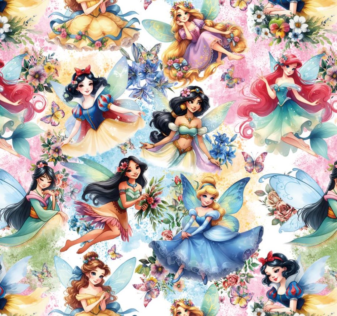 Princess Pattern Cotton Fabric-disney-style Princess Design,disney ...