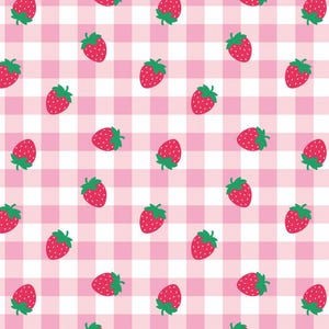 Tela de algodón con estampado de fresas a cuadros, diseño de fresas dulces, tela para colcha de niña, transpirable y resistente a la decoloración, se vende por media yarda.