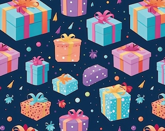 Birthday Suprise Gift Box  Pattern Cotton Fabric-Gift Box Pattern Fabric, Breathable & Fade-Resistant Sold By Half Yard