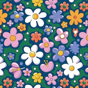 Tessuto di cotone con fiori retrò, fai da te, per bambini, venduto a mezzo metro