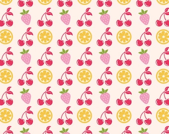 Tropical Island Garden Cherry Pattern Cotton Fabric-Soft 100% Cotton for Kids Clothes, DIY Sewing, Quilting,Sold By Half Yard