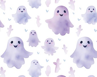Cute Little Ghost Pattern Pure Cotton Fabric Ghost Pattern Soft 100% Cotton for Kids Clothes, DIY Sewing, Quilting,Sold By Half Yard