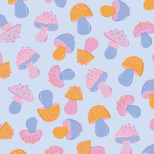 Cyberpunk Mushroom Pattern Cotton Fabric Mushroom Fabric Sold by Half Yard