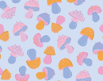 Cyberpunk Mushroom Pattern Cotton Fabric Mushroom Fabric Sold by Half Yard