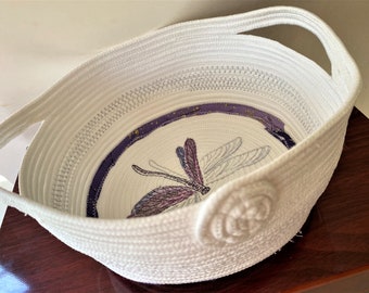 Embroidered Rope Bowl - Dragonfly - Handmade
