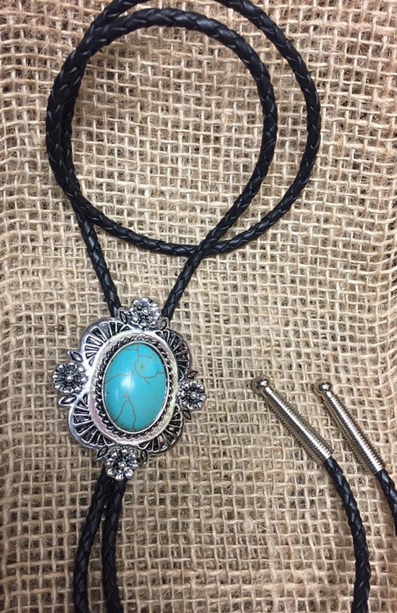 Silver and Turquoise Medallion Bolo Tie Bolo Necklace | Etsy