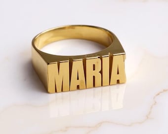 Customized Name Ring, Block Name Ring Gift, Name Engagement Ring, Name Bridesmaid Ring, Name Keepsake Ring, Stacking Name Minimalistic Ring