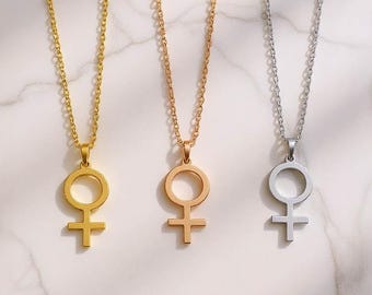Collar con símbolo femenino, collar con signo de género femenino, collar con Venus femenina, collar con igualdad de género, delicado colgante de Venus para mamá.
