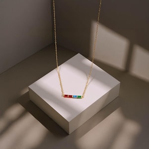 Baguette Birthstone Necklace, Customized Birthstone Pendant, Wedding Birthstone Jewelry Gift For Mother, Birthstone Personalized Necklace