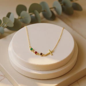 Cross Birthstone Necklace, Christian Cross Pendant, Cross Religious Necklace, Birthstone Cross Pendant, Birthstone Customized Necklace Gift