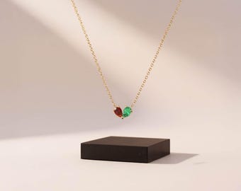 Birthstone Heart Necklace, Two Birthstone Necklace, Birthstone Custom Necklace, Birthstone Personalized Necklace, Couple Birthstone Necklace