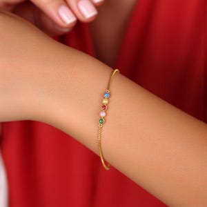 Box Chain Birthstone Bracelet, Customized Birthstone Bracelet, Birthstone Personalized Bracelet, Birthstone Anniversary Bracelet For Mother