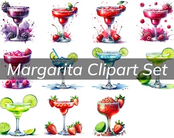 Vibrant Watercolor Margarita Cocktail Clipart Collection for Bar Menus, Weddings, and Sublimation Designs