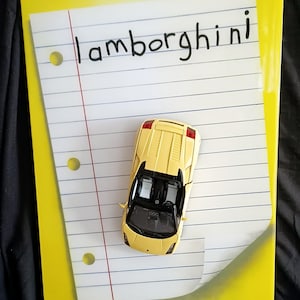 Yellow Lamborghini Die-Cast Art on Wooden Canvas | 40x60cm | Resin Sealed | Unique Gift for Car Lovers, Dad, Office or Den Decor