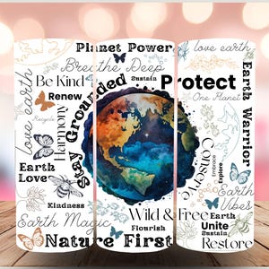 Sublimación del Día de la Tierra PNG / Envoltura para vaso de 20 oz / Sublimación para vaso delgado PNG / Salva el planeta PNG / Planeta Tierra / Diseños con citas ecológicas