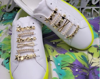 Gold Sneaker Charms: Shoelace Bling, Set of 12