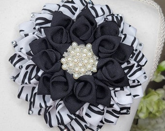 Zebra print brooch, church fashion, wedding accessories, Shoulder Flower Brooch