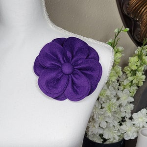 DST African Violet flower corsage brooch shoulder pin.  Giant felt flower statement accessory. Select your color