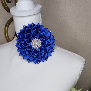 Royal Blue flower brooch with rhinestone petals, church fashion, sorority brooch, Shoulder Flower Brooch, first lady brooch