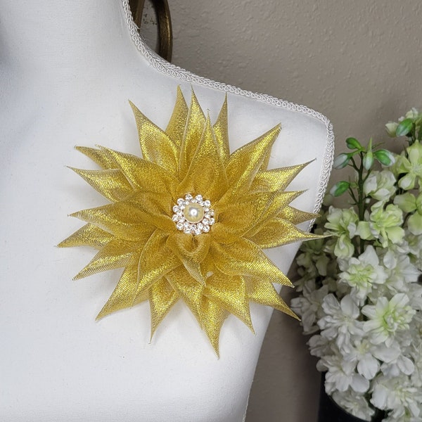 Golden anniversary flower Pin, brooch, church fashion, sorority, wedding accessories, Shoulder Flower Brooch, chapter mother gift