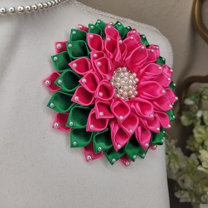 Ribbon flower brooch, brooch with pearls, select your color flower pin brooch, church fashion, wedding accessories, Shoulder Flower Brooch