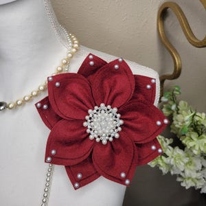 Crimson African Violet Felt Brooch: Wool Corsage Shoulder Pin