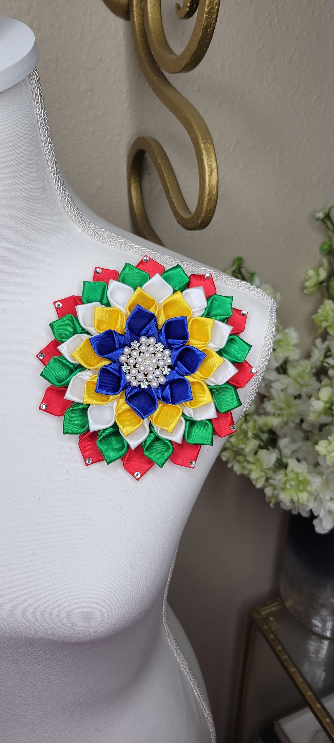 Multicolor Brooch Pin With Rhinestone Petals, Brooch, Church Fashion