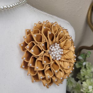 Ribbon flower brooch, brooch with pearls, select your color flower pin brooch, church fashion, wedding accessories, Shoulder Flower Brooch