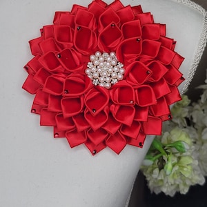 Red or 21 other colors, large flower brooch with rhinestone petals, church fashion, shoulder Flower Brooch
