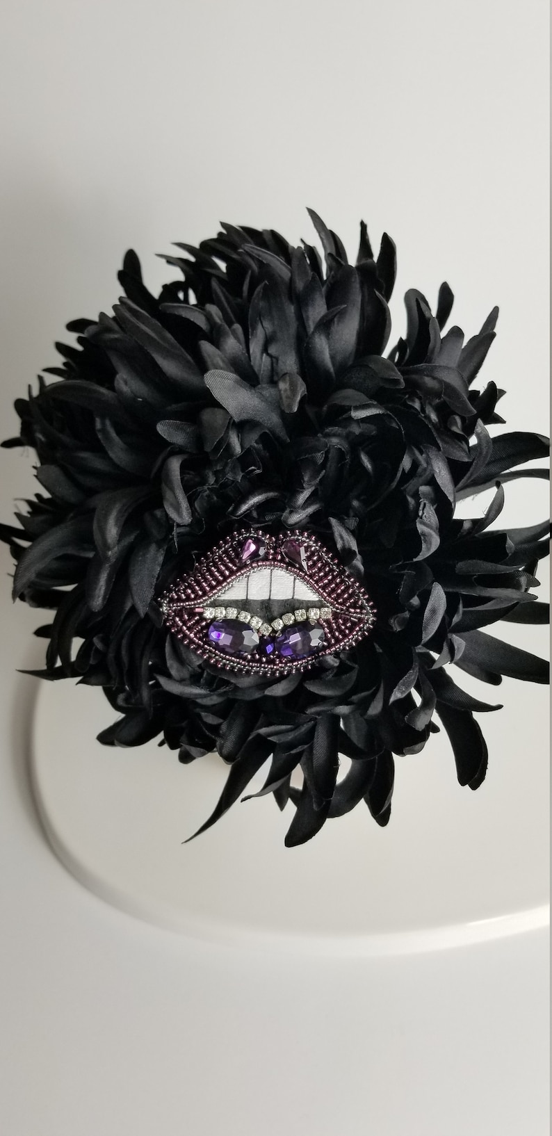 seed beads gift for her rhinestones pin Purple handmade beaded lips brooch